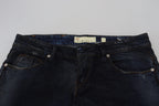 Blaue tief sitzende Slim-Fit-Damenjeans