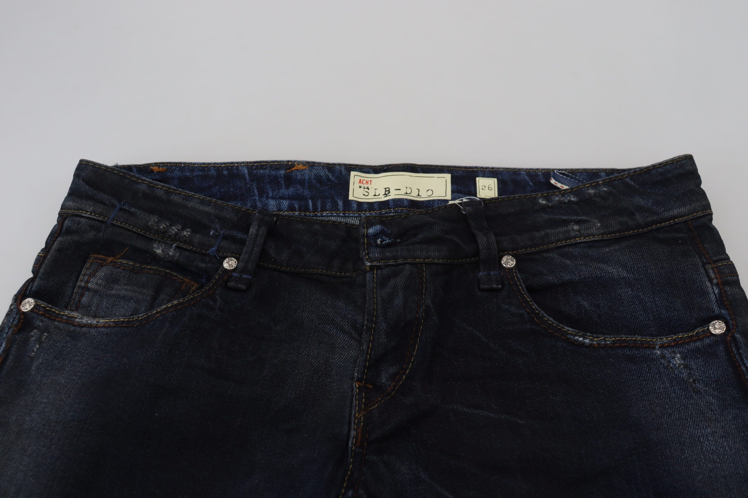 Blaue tief sitzende Slim-Fit-Damenjeans