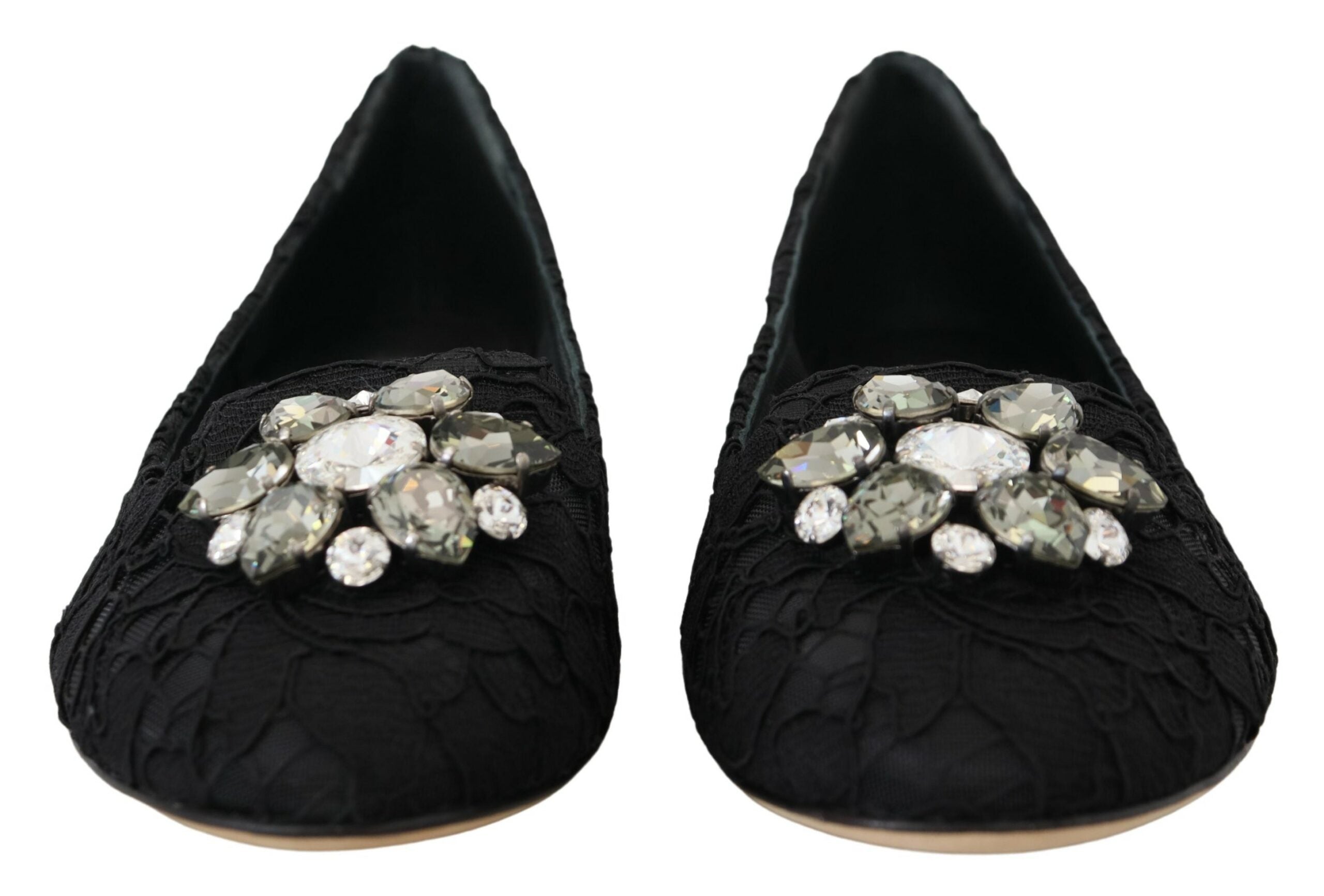 Schwarze Taormina-Spitzenballerinas mit Kristallen