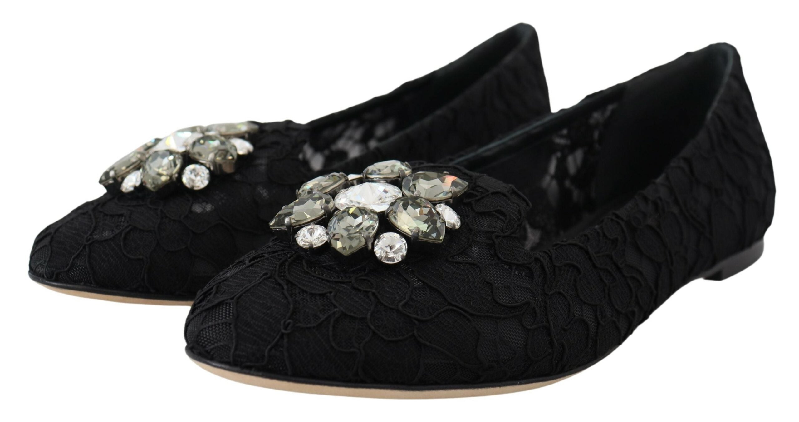 Schwarze Taormina-Spitzenballerinas mit Kristallen