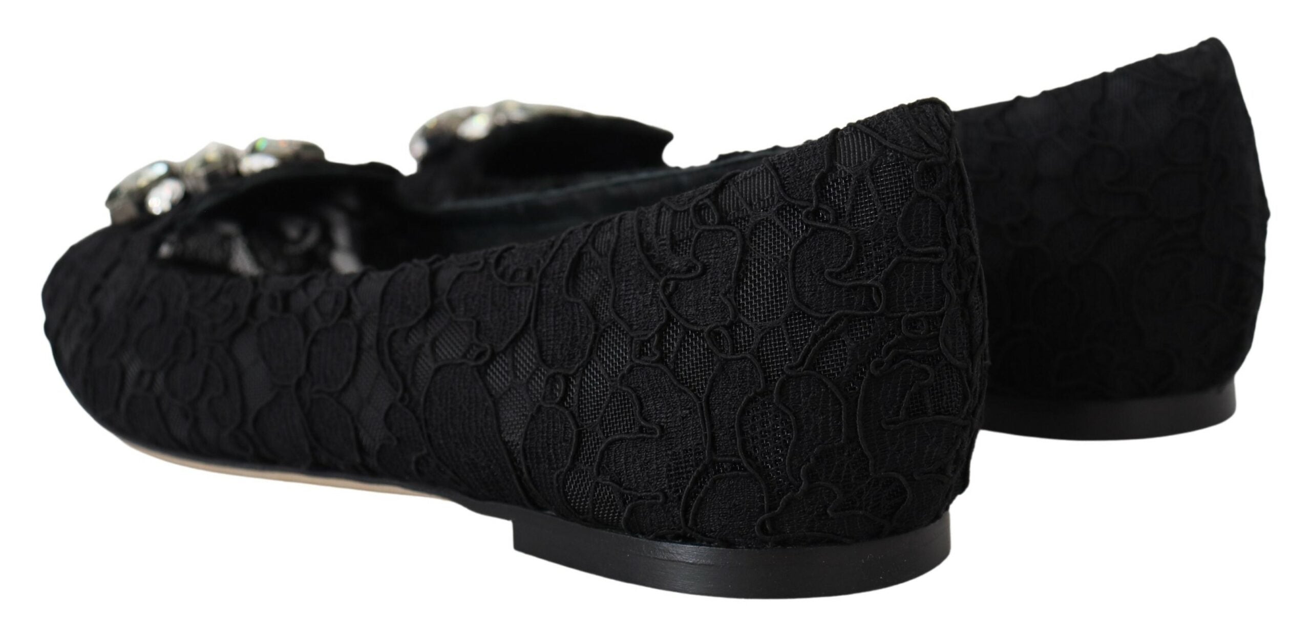 Schwarze Taormina-Spitzenballerinas mit Kristallen