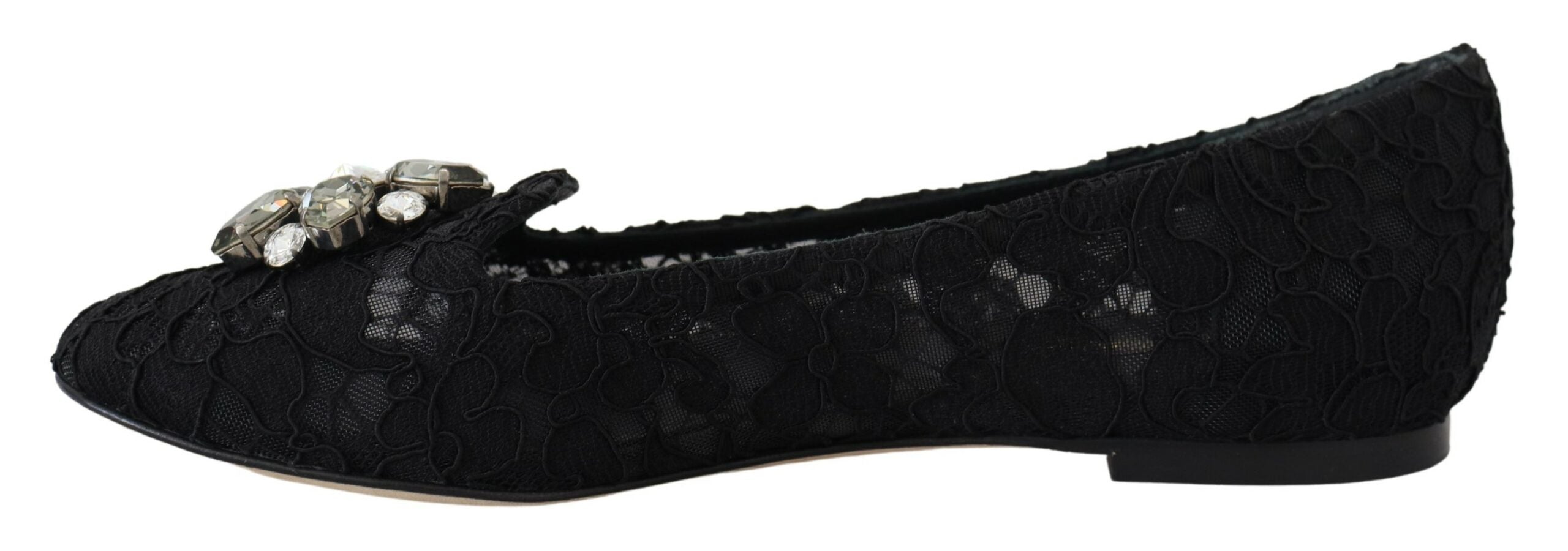 Schwarze Taormina-Spitzenballerinas mit Kristallen