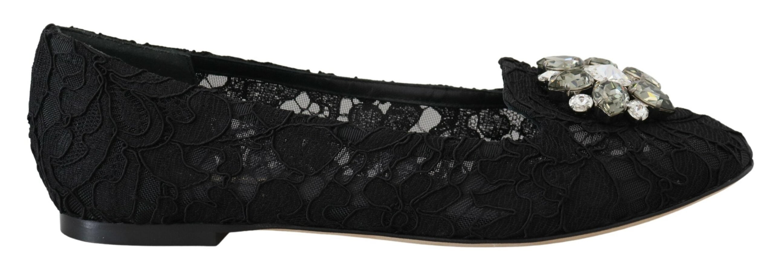 Schwarze Taormina-Spitzenballerinas mit Kristallen
