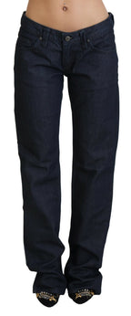 Dunkelblaue Low Waist Straight Fit Damen-Jeans