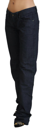 Dunkelblaue Low Waist Straight Fit Damen-Jeans