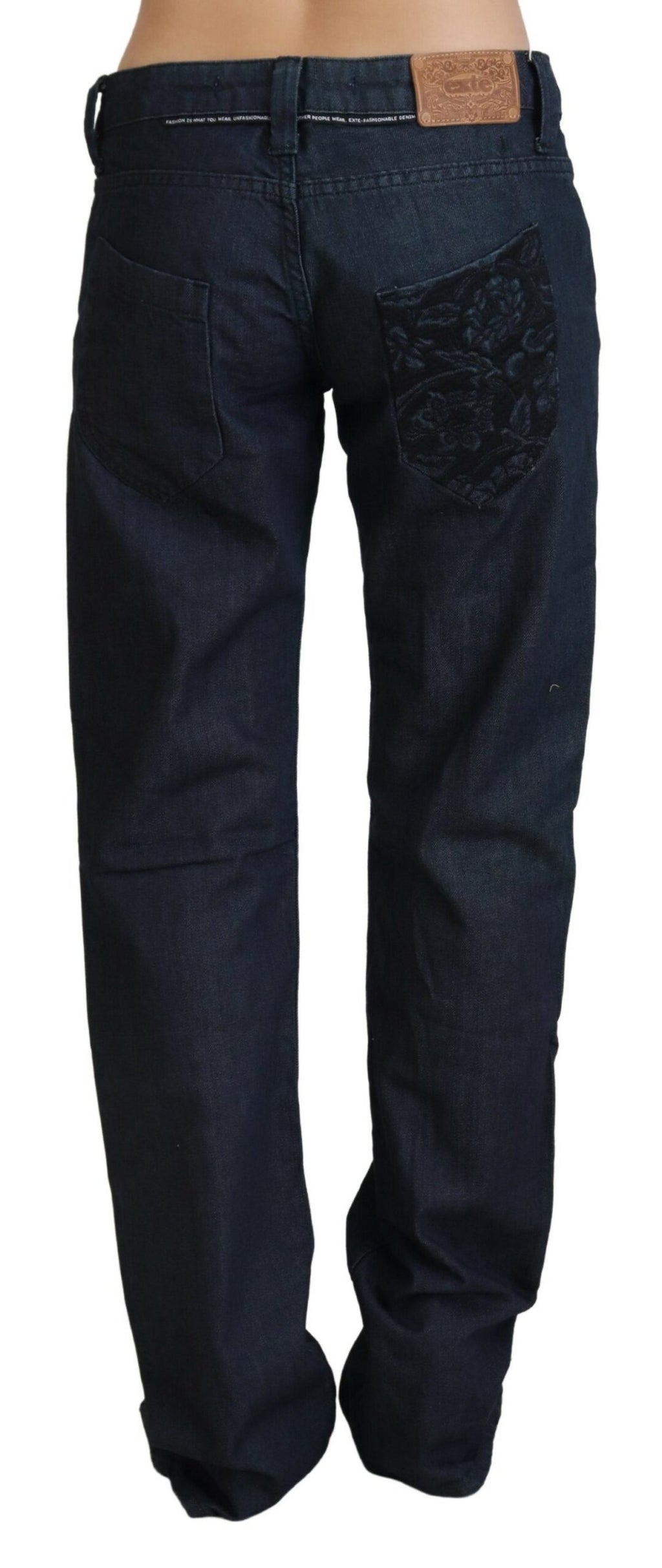 Dunkelblaue Low Waist Straight Fit Damen-Jeans