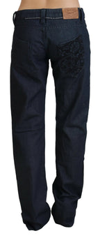 Dunkelblaue Low Waist Straight Fit Damen-Jeans