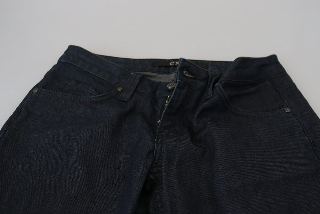 Dunkelblaue Low Waist Straight Fit Damen-Jeans