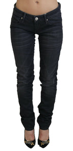 Black Washed Low Waist Slim Fit Cotton Denim Jeans
