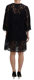 Schwarzes Blumen-Spitzen-Baumwoll-Shift-Minikleid