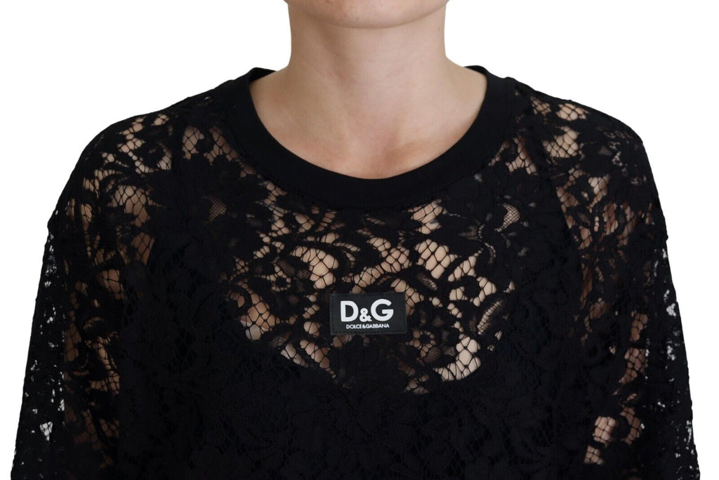 Schwarzes Blumen-Spitzen-Baumwoll-Shift-Minikleid