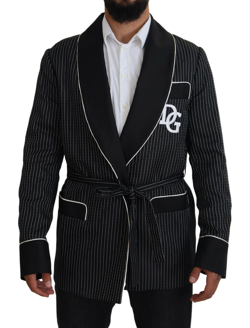 Schwarzer Robe gestreifte DG Patch Jacke Herren Blazer