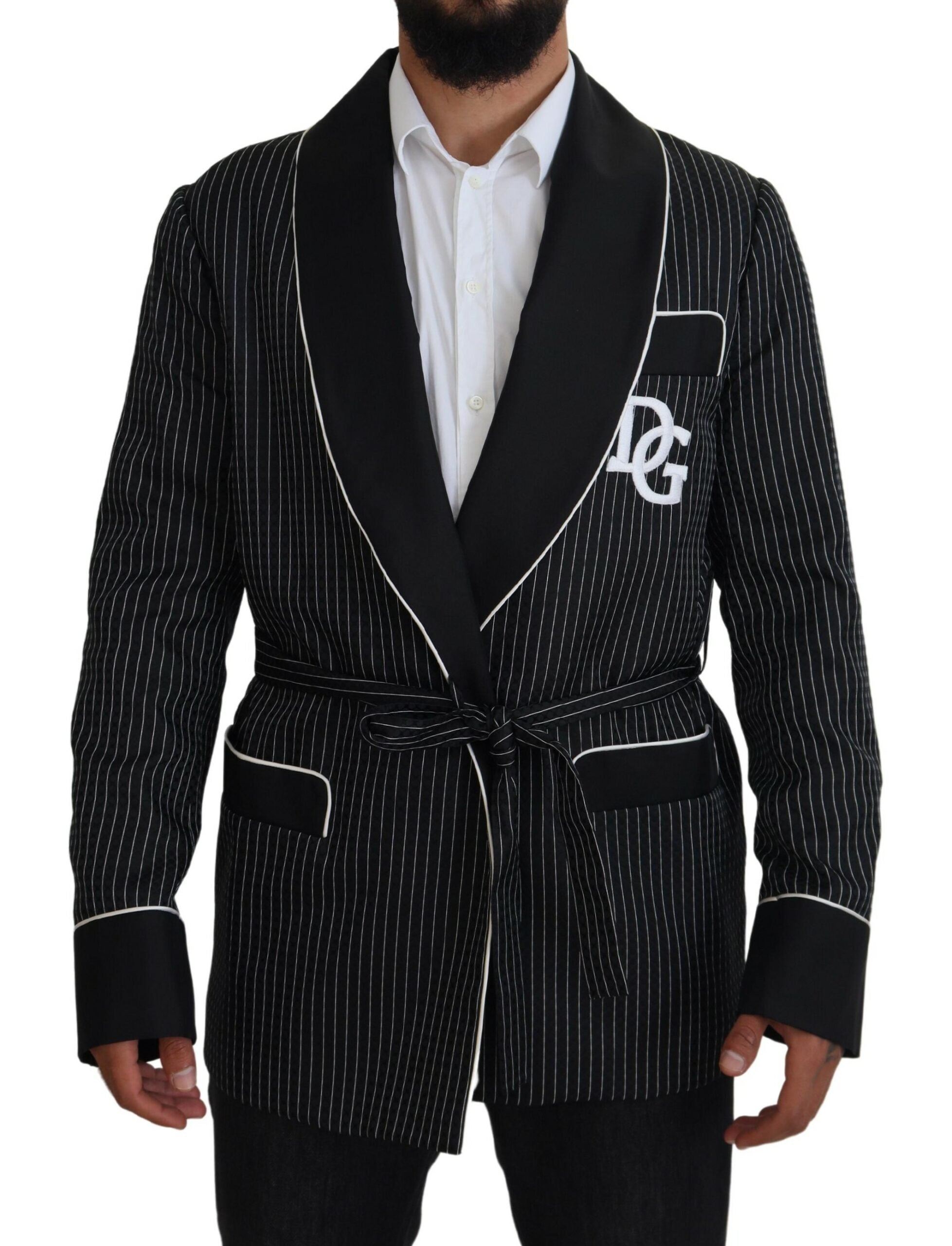 Schwarzer Robe gestreifte DG Patch Jacke Herren Blazer