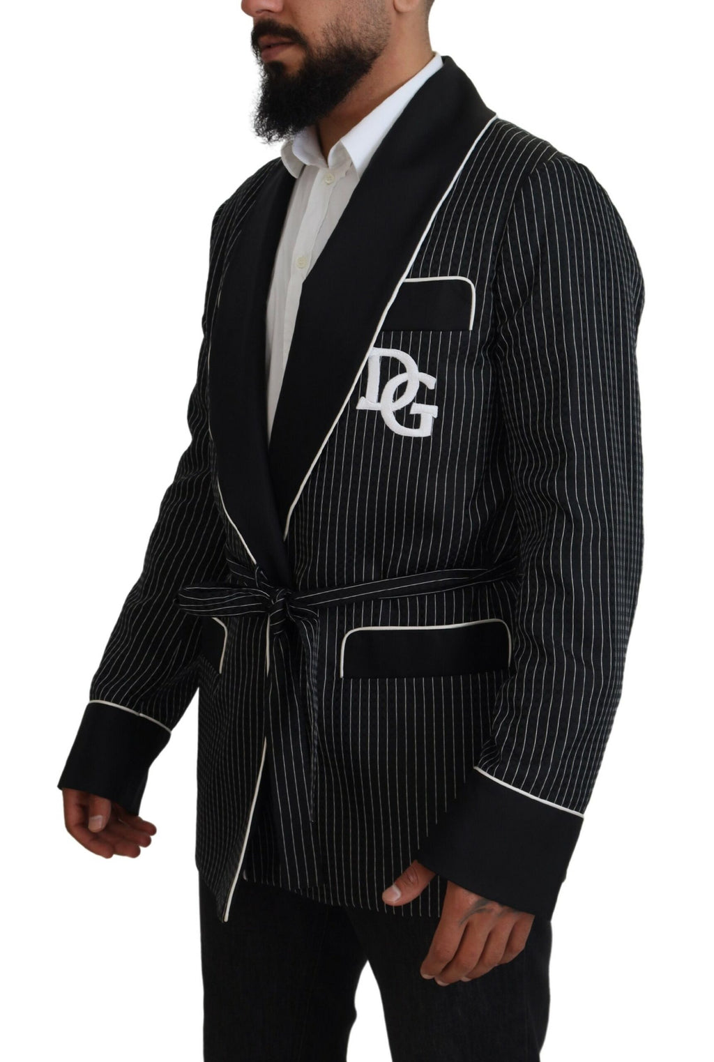 Schwarzer Robe gestreifte DG Patch Jacke Herren Blazer