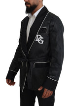Schwarzer Robe gestreifte DG Patch Jacke Herren Blazer