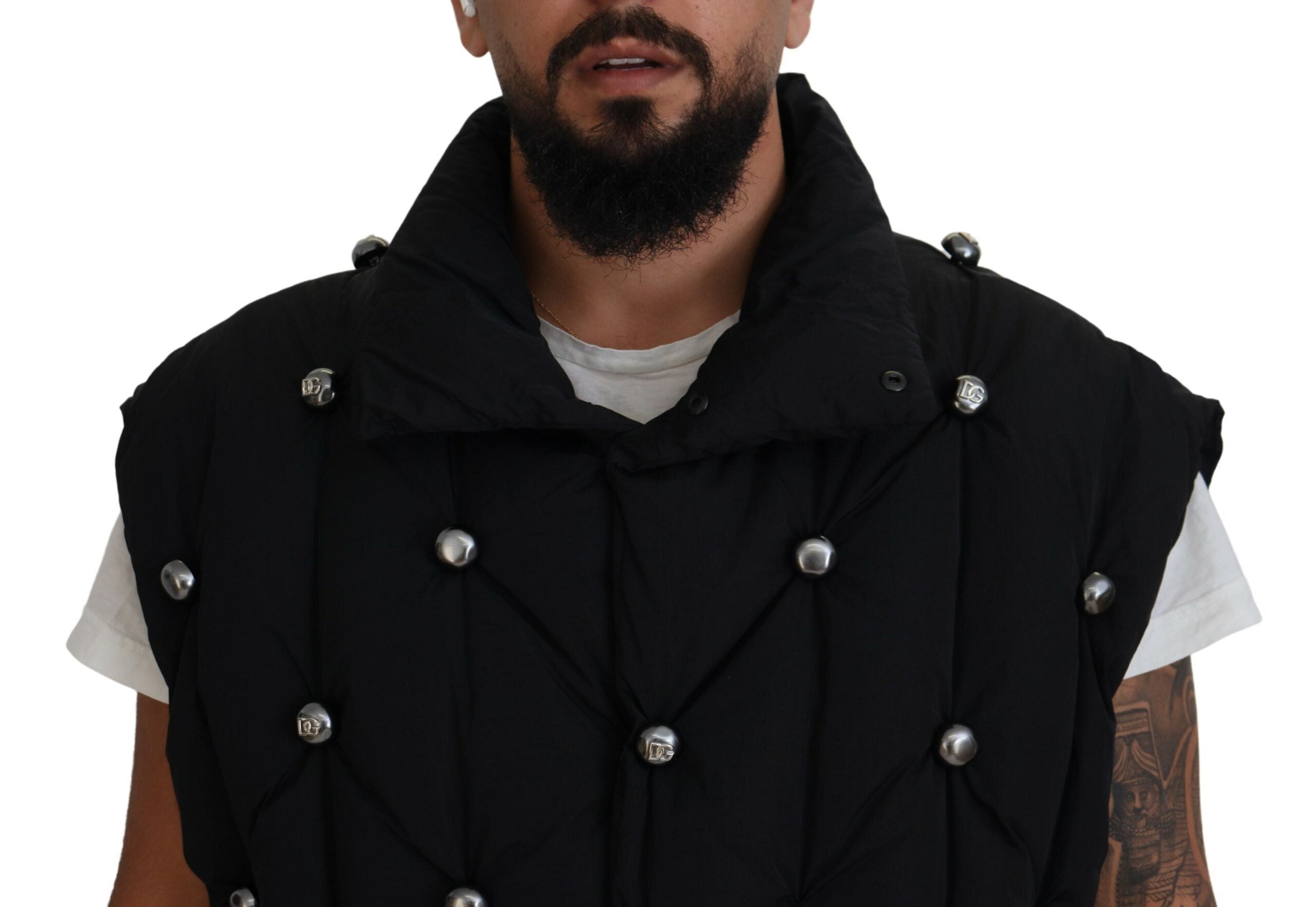 Schwarze ärmellose DG Metallverzierung Jacke