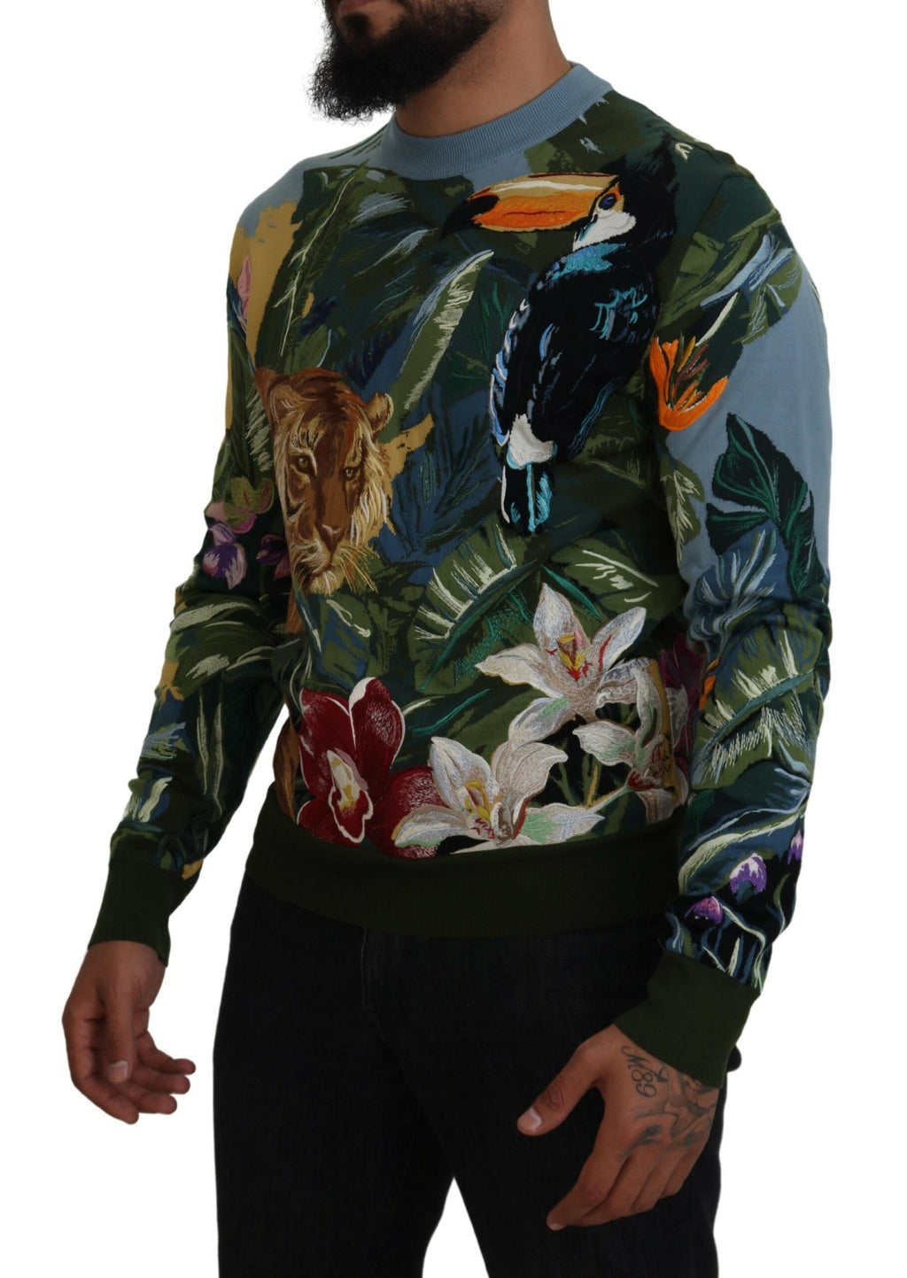 Mehrfarbiger Jungle Pullover aus Wolle mit Logo