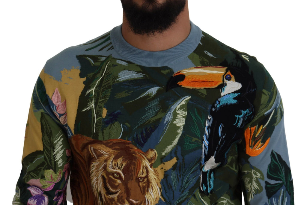 Mehrfarbiger Jungle Pullover aus Wolle mit Logo