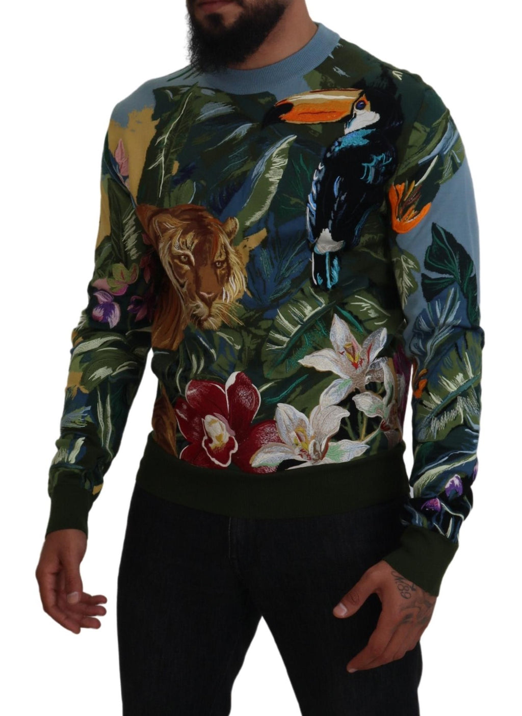 Mehrfarbiger Jungle Pullover aus Wolle mit Logo