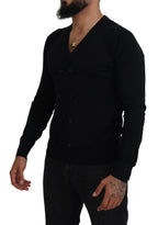 Schwarze Kaschmir-Strickjacke mit Knöpfen
