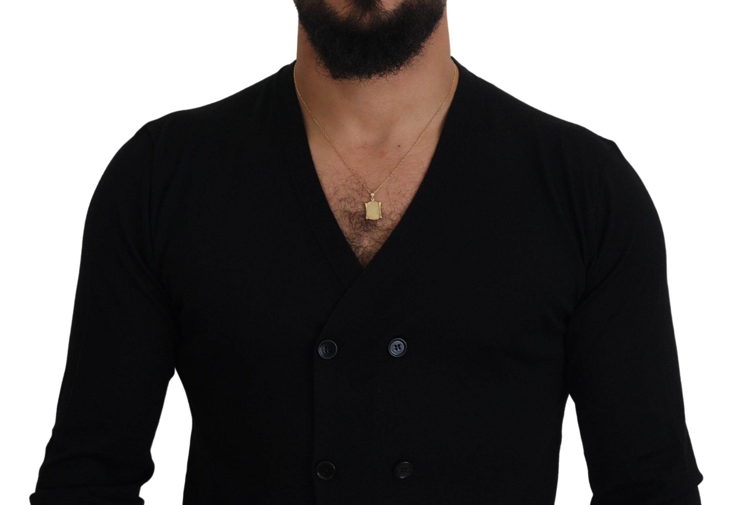 Schwarze Kaschmir-Strickjacke mit Knöpfen