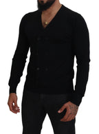 Schwarze Kaschmir-Strickjacke mit Knöpfen