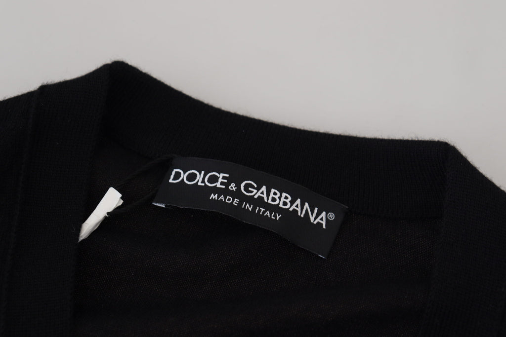 Schwarze Kaschmir-Strickjacke mit Knöpfen