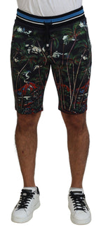 Schwarze Casual-Shorts mit Vulkandruck aus Baumwolle