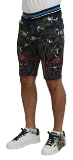 Schwarze Casual-Shorts mit Vulkandruck aus Baumwolle