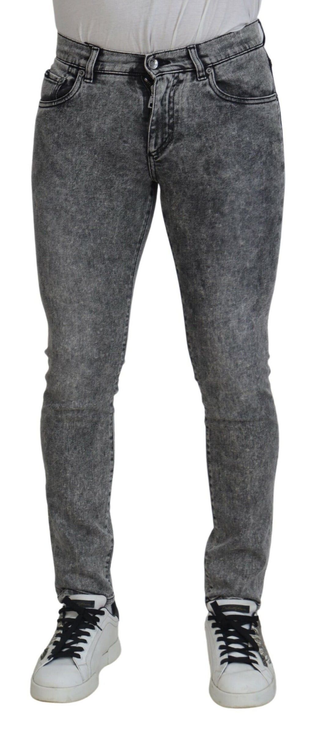 Graue Slim Fit Herren Denim Jeans aus gewaschener Baumwolle