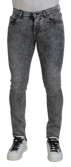 Graue Slim Fit Herren Denim Jeans aus gewaschener Baumwolle