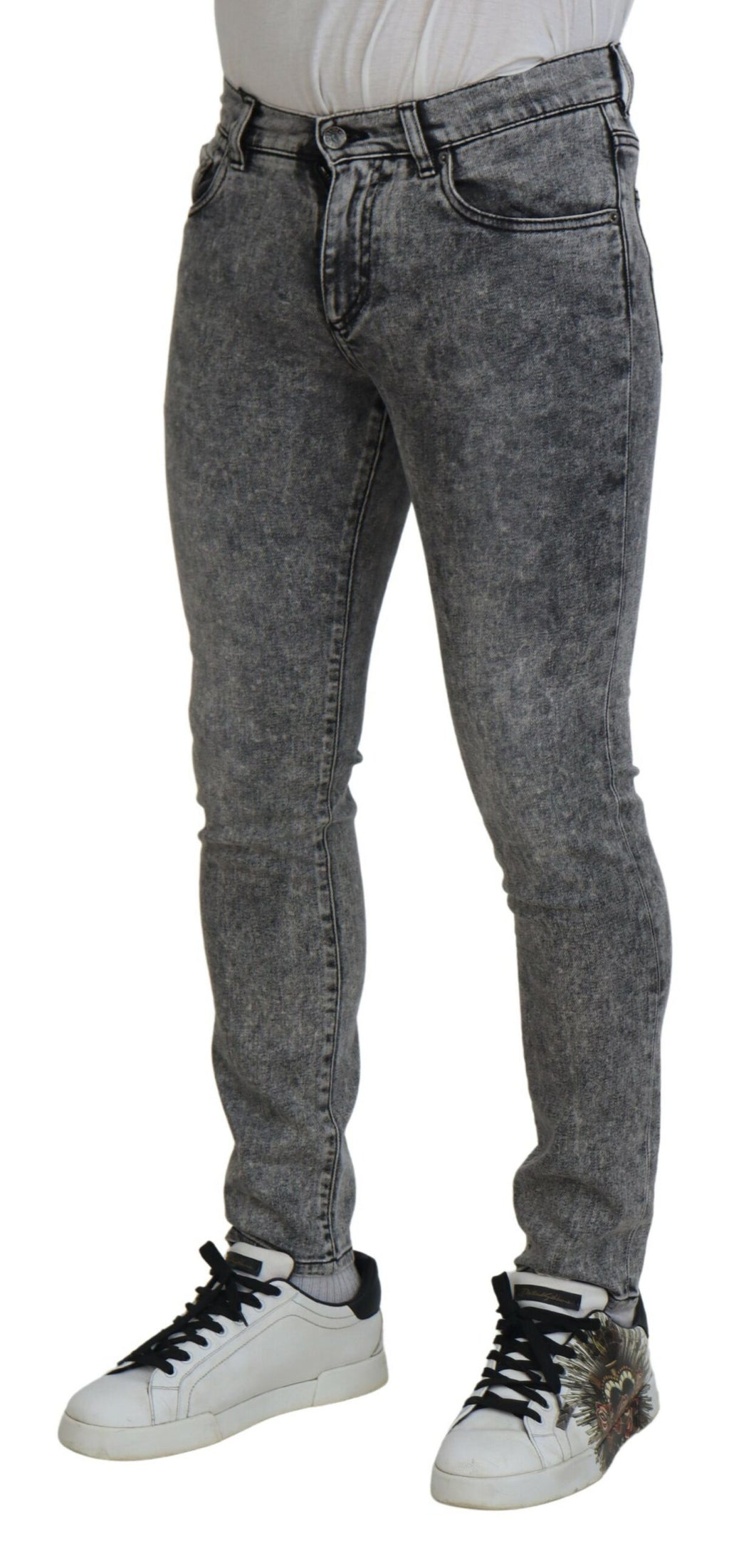Graue Slim Fit Herren Denim Jeans aus gewaschener Baumwolle