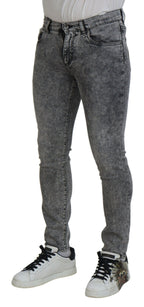 Graue Slim Fit Herren Denim Jeans aus gewaschener Baumwolle