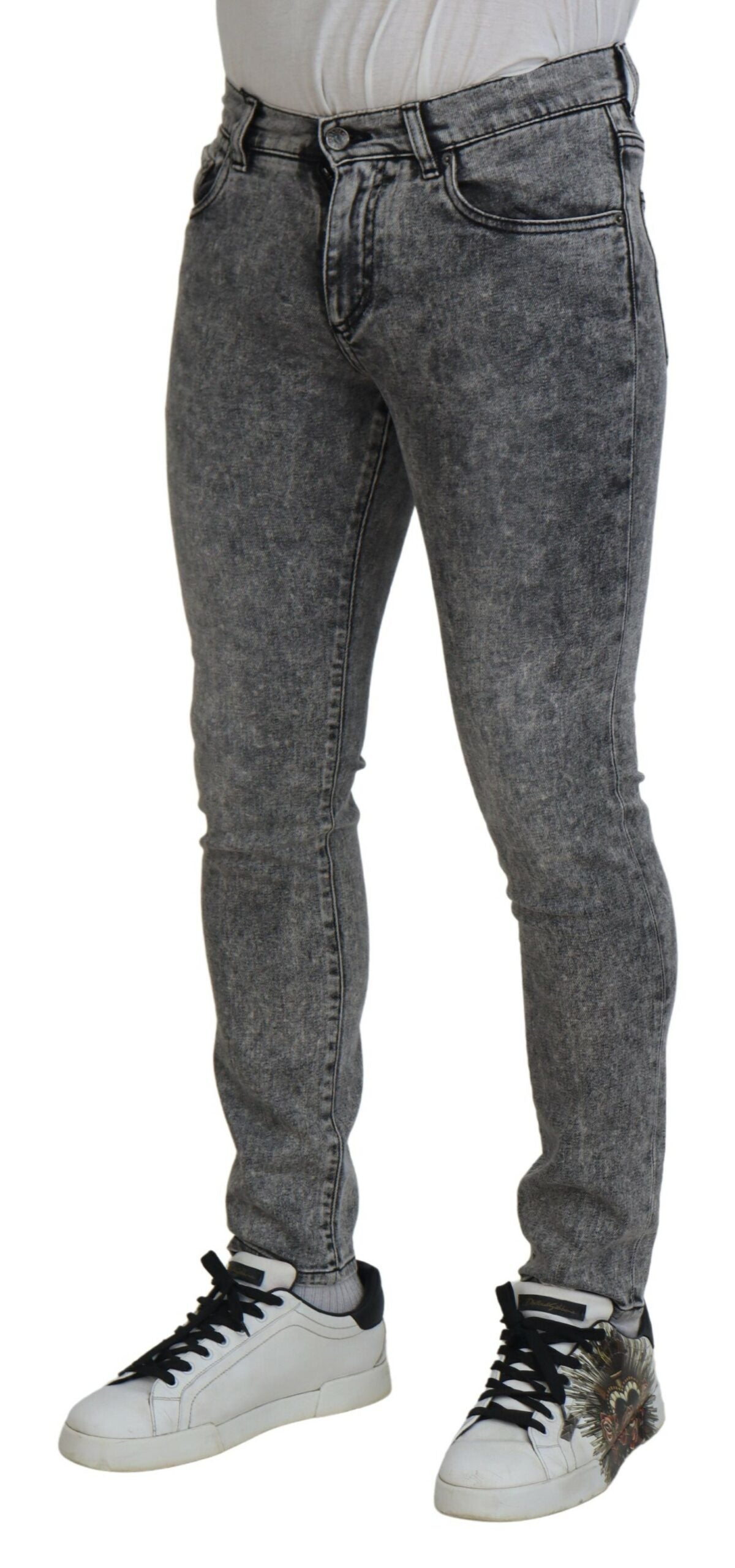 Graue Slim Fit Herren Denim Jeans aus gewaschener Baumwolle