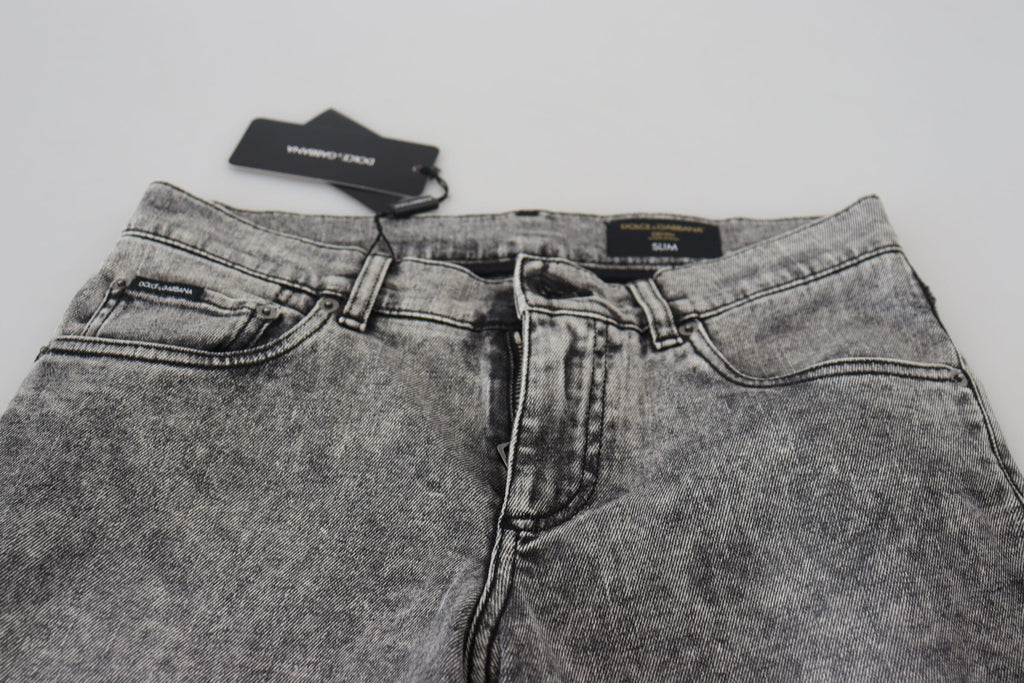 Graue Slim Fit Herren Denim Jeans aus gewaschener Baumwolle
