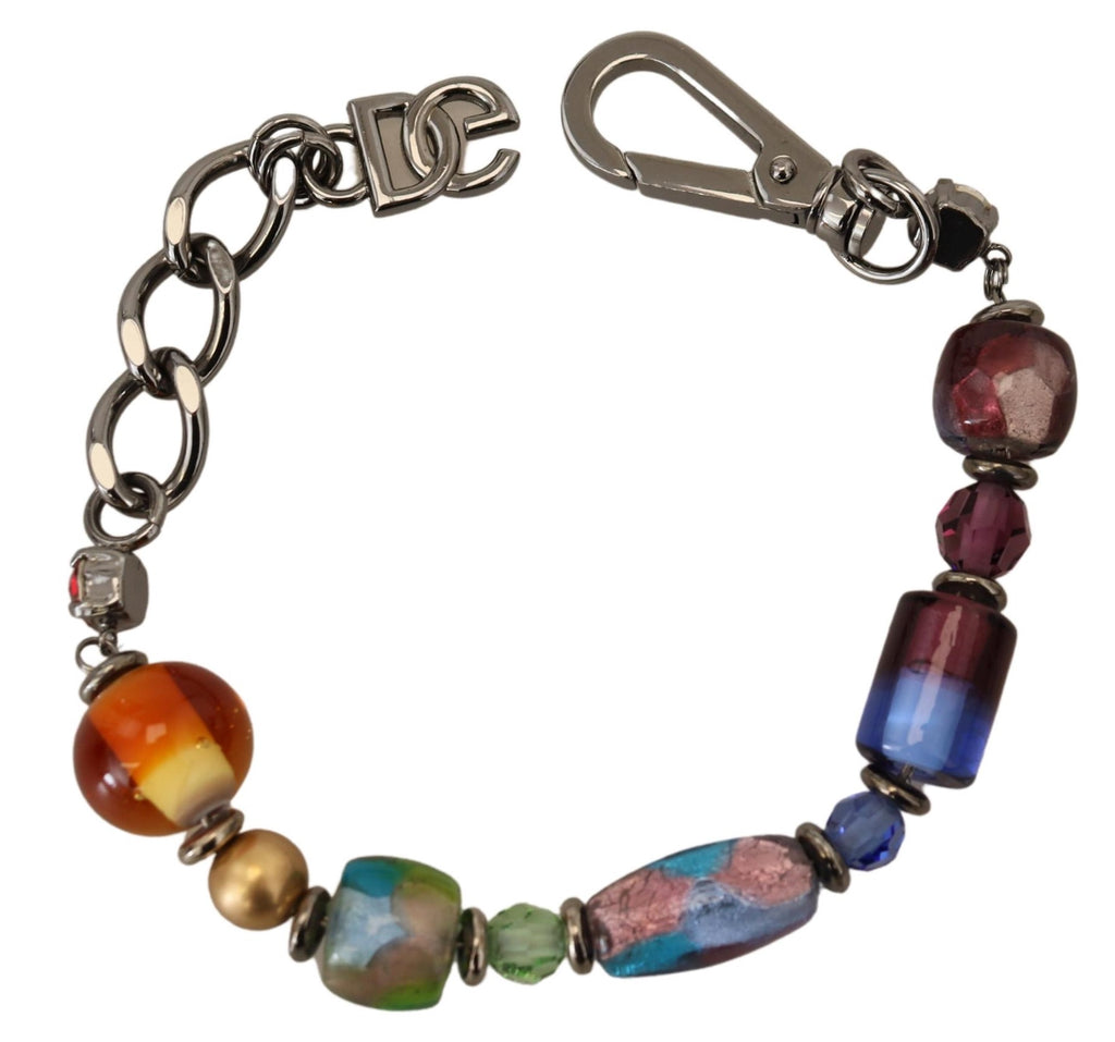 Mehrfarbiges Messing-Perlenarmband mit Karabinerverschluss und silberner Kette