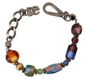 Mehrfarbiges Messing-Perlenarmband mit Karabinerverschluss und silberner Kette