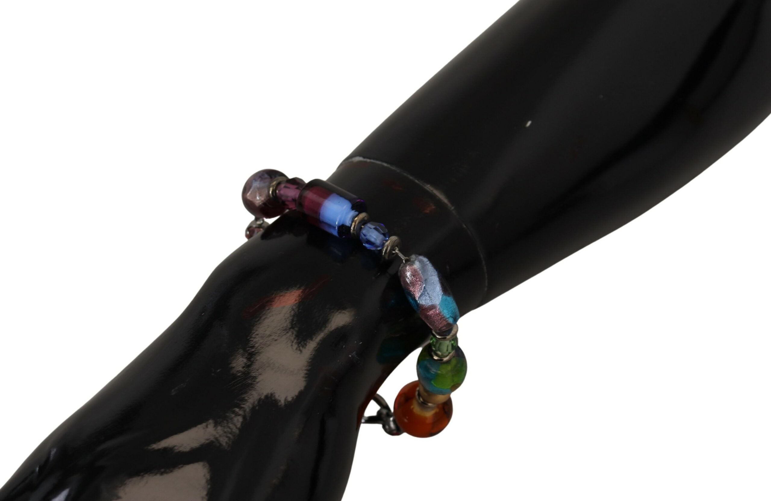 Mehrfarbiges Messing-Perlenarmband mit Karabinerverschluss und silberner Kette