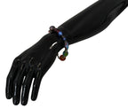 Mehrfarbiges Messing-Perlenarmband mit Karabinerverschluss und silberner Kette