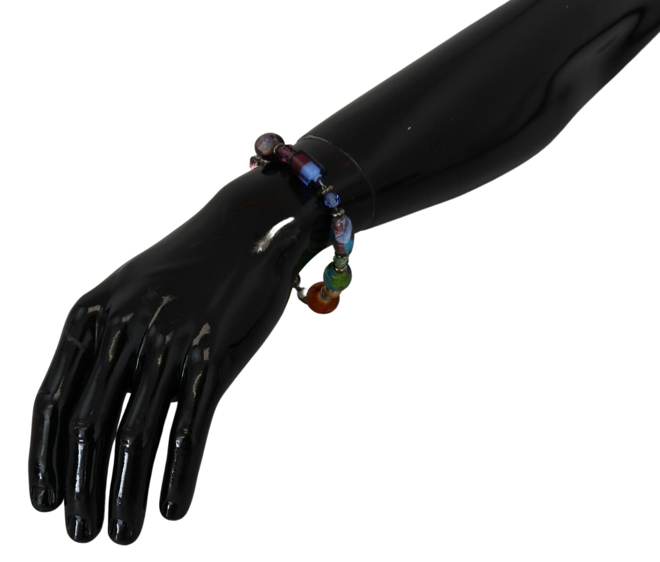 Mehrfarbiges Messing-Perlenarmband mit Karabinerverschluss und silberner Kette