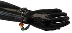 Mehrfarbiges Messing-Perlenarmband mit Karabinerverschluss und silberner Kette