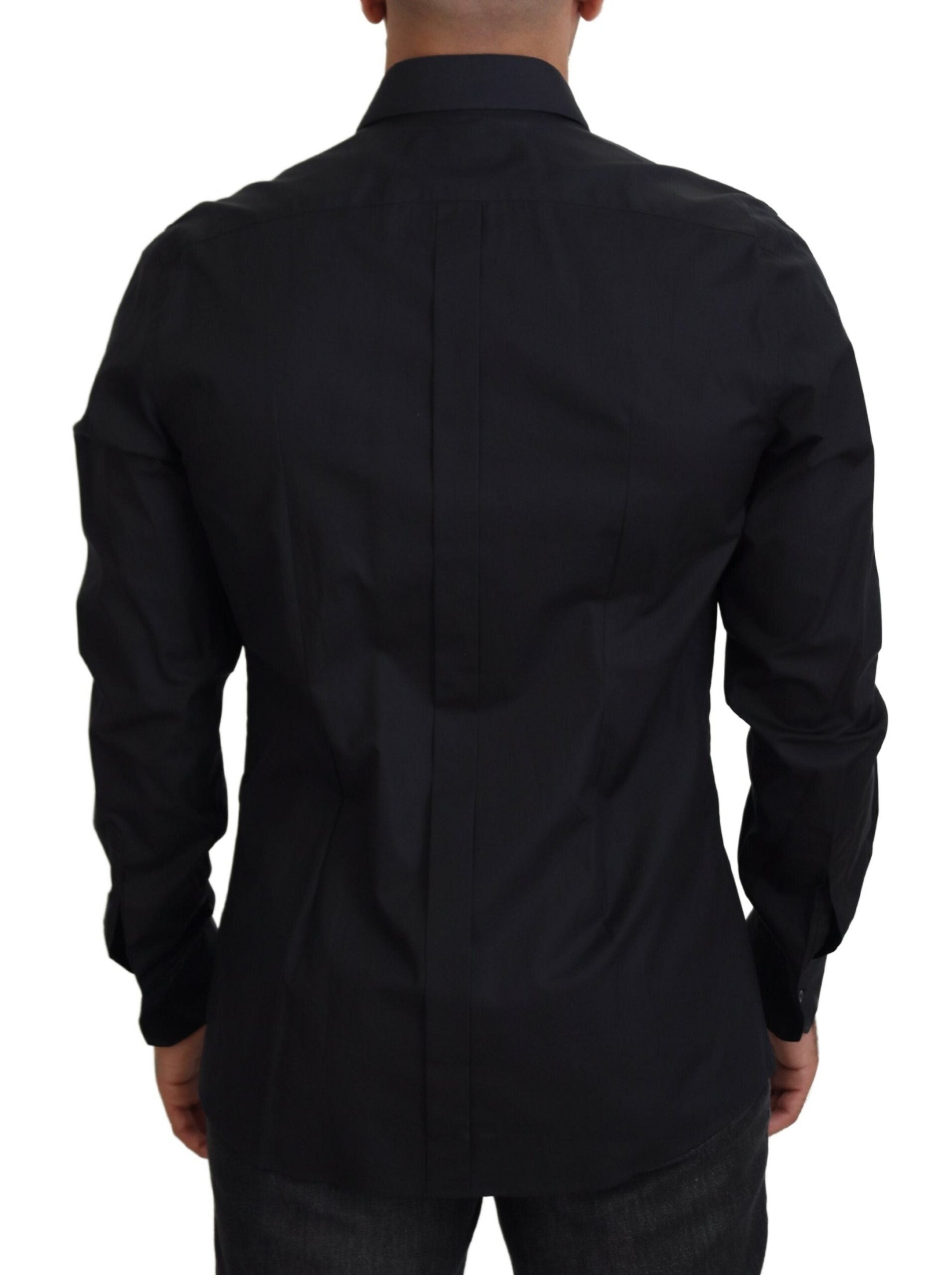Schwarzes Slim-Fit Baumwollhemd mit Rosenmuster