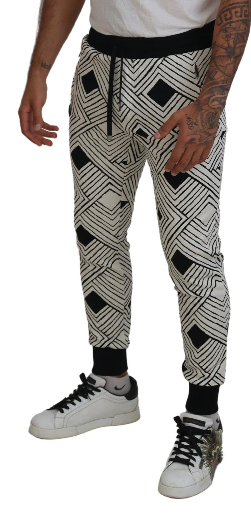 Schwarze weiße Baumwollhose Sporthose