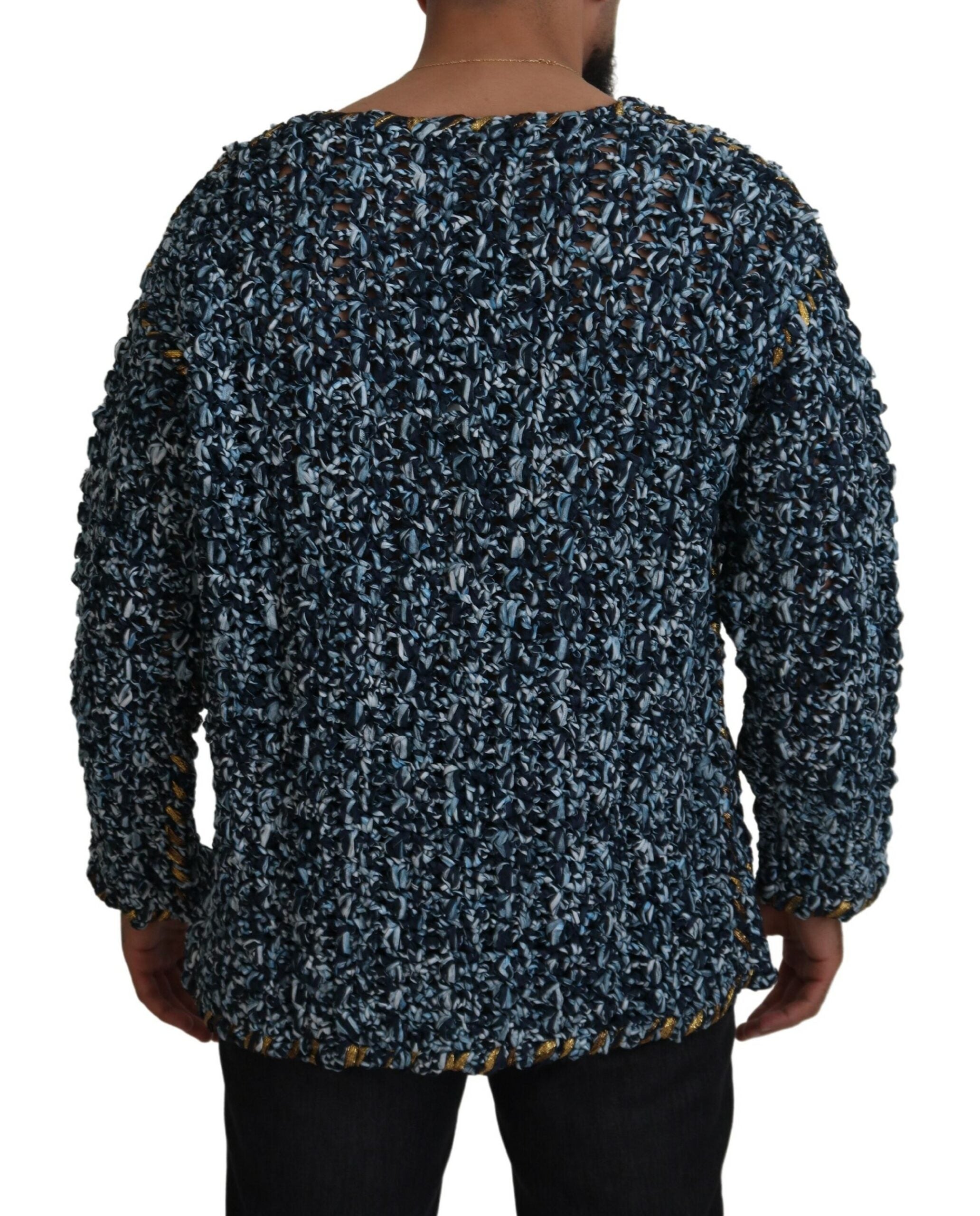 Blue Button Cardigan Handgestrickter Pullover