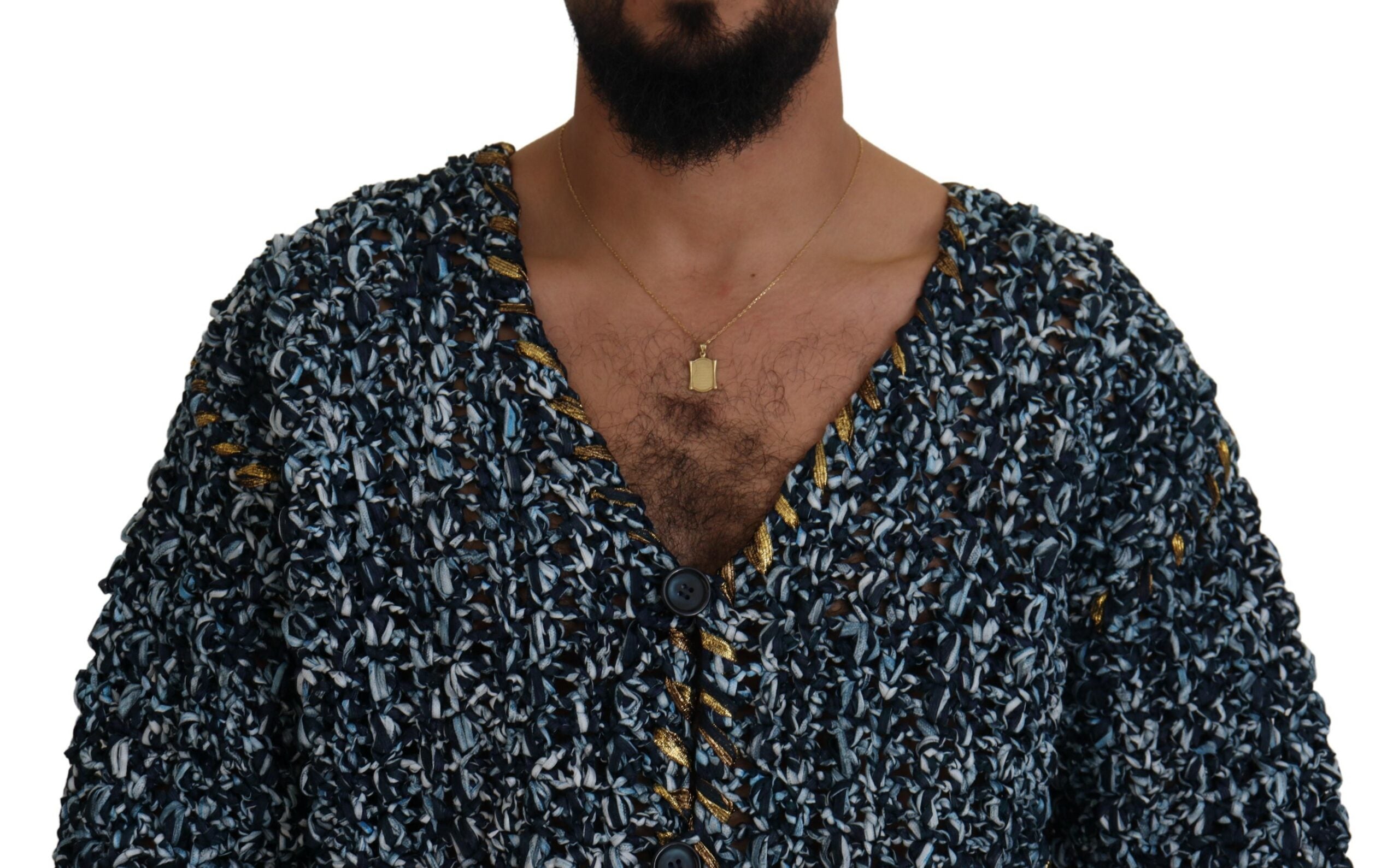 Blue Button Cardigan Handgestrickter Pullover