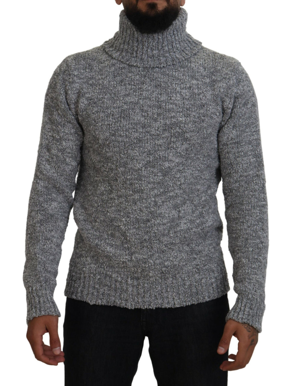 Grauer Rollkragenpullover aus Wolle