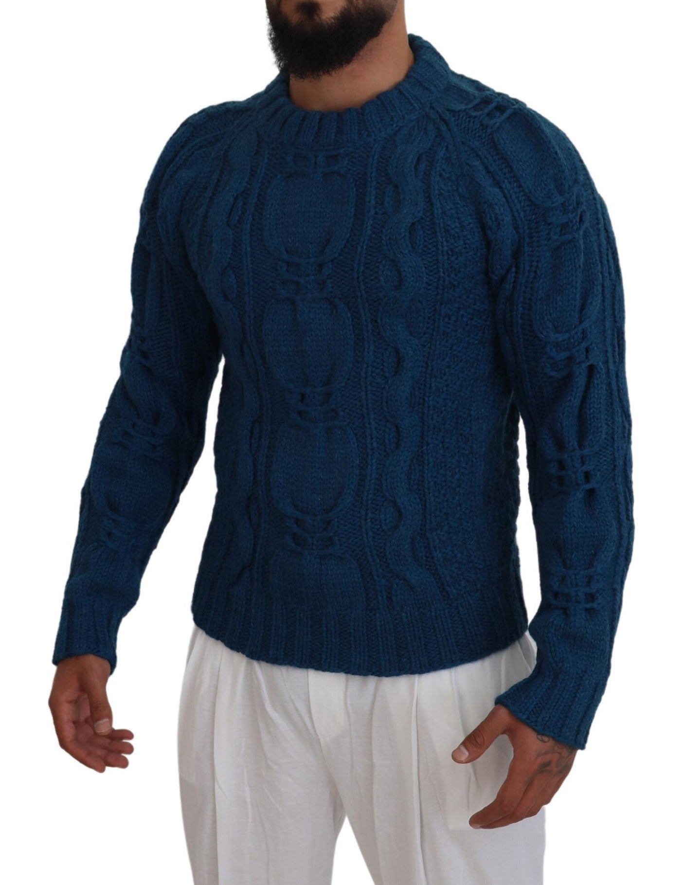 Blauer Pullover aus Wolle und Alpaka