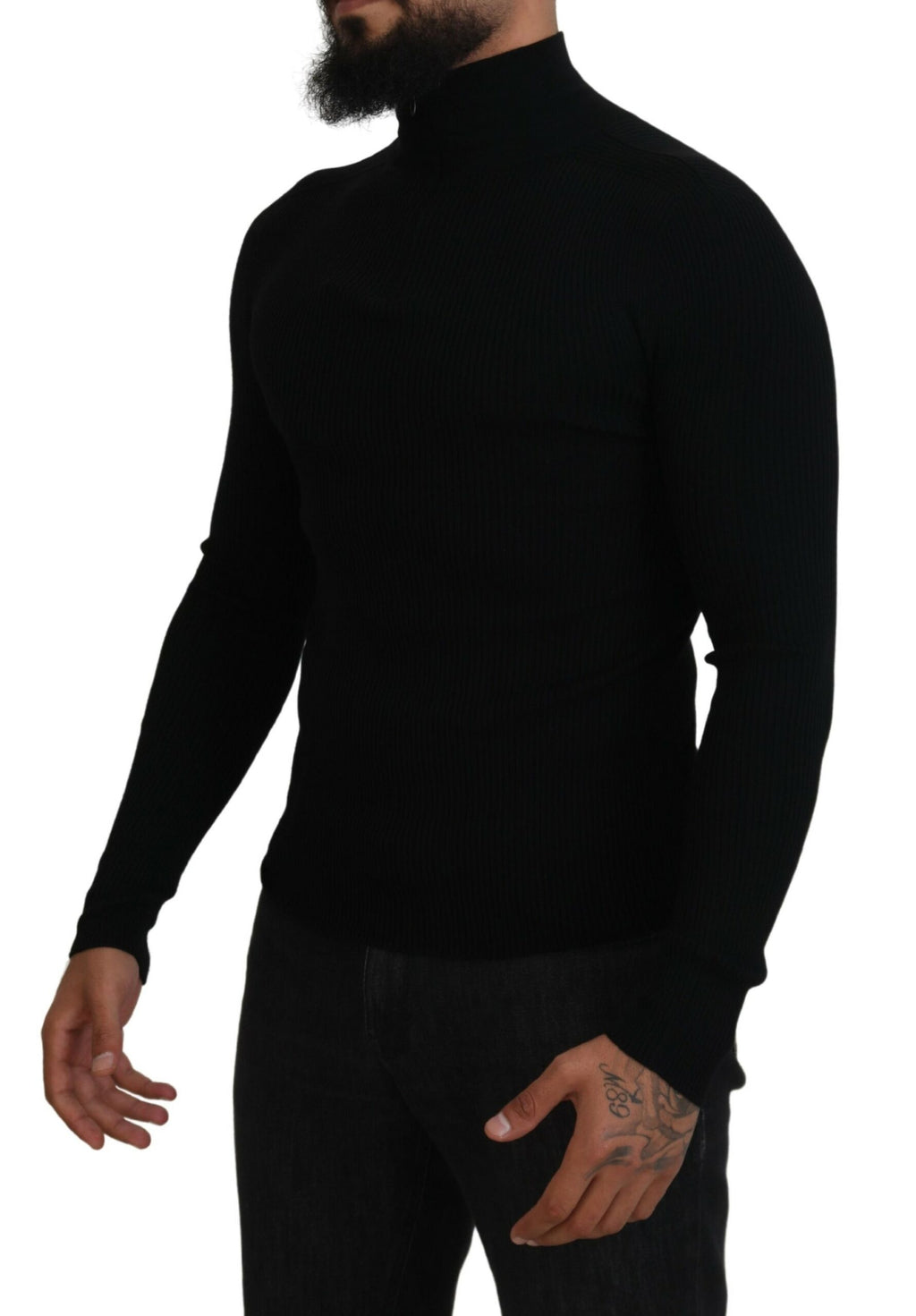 Schwarzer Half-Zip Rollkragenpullover