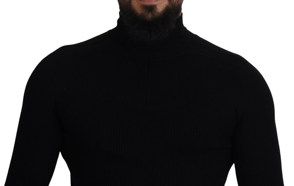 Schwarzer Half-Zip Rollkragenpullover
