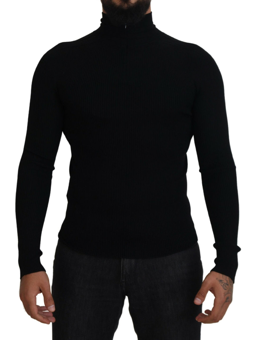 Schwarzer Half-Zip Rollkragenpullover